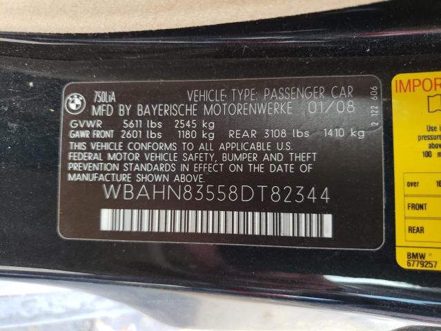 Photo 10 from auction – 2008 BMW 750 LI with VIN WBAHN83558DT82344