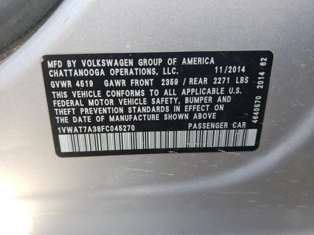 Photo 10 from auction – 2015 VOLKSWAGEN PASSAT S with VIN 1VWAT7A38FC045270