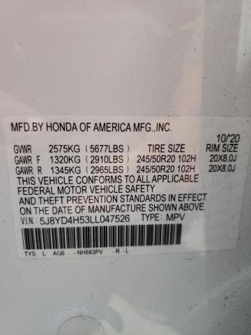 Photo 10 from auction – 2020 ACURA MDX TECHNO with VIN 5J8YD4H53LL047526