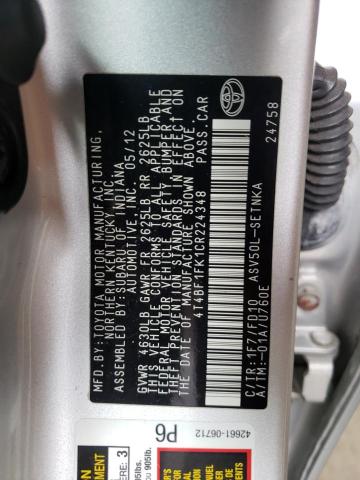 Photo 10 from auction – 2012 TOYOTA CAMRY BASE with VIN 4T4BF1FK1CR224348