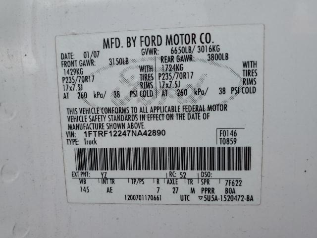 Photo 10 from auction – 2007 FORD F150 with VIN 1FTRF12247NA42890