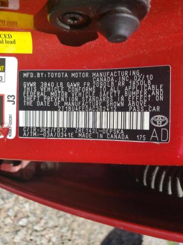 Photo 10 from auction – 2010 TOYOTA COROLLA BA with VIN 2T1BU4EE0AC362412