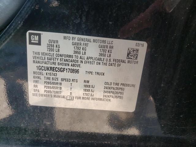 Photo 10 from auction – 2016 CHEVROLET SILVERADO with VIN 1GCUKREC5GF170896