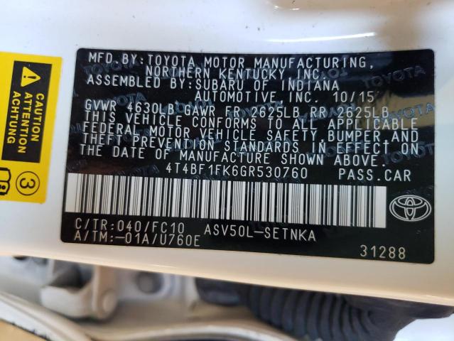 Photo 10 from auction – 2016 TOYOTA CAMRY LE with VIN 4T4BF1FK6GR530760
