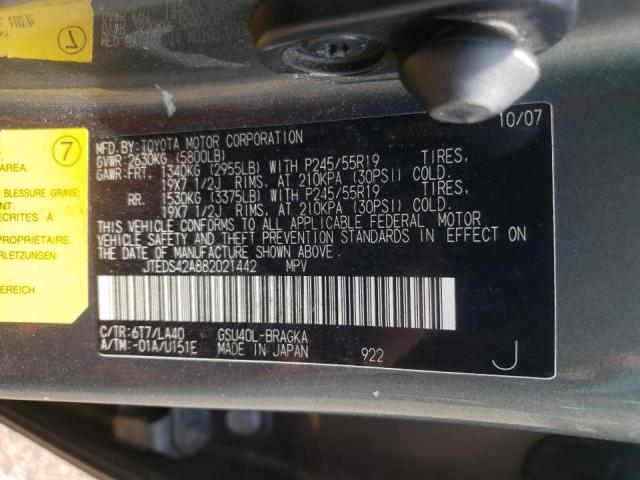 Photo 10 from auction – 2008 TOYOTA HIGHLANDER with VIN JTEDS42A882021442