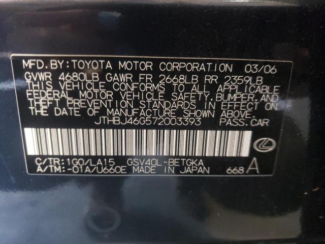 Photo 10 from auction – 2007 LEXUS ES 350 with VIN JTHBJ46G572003393
