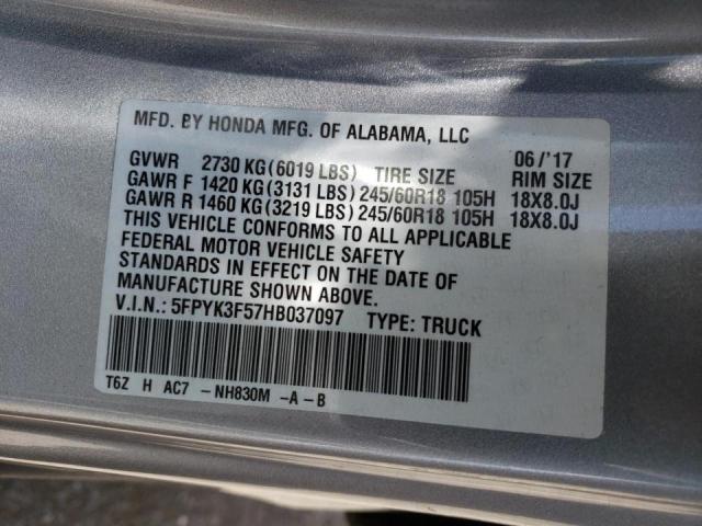 Photo 10 from auction – 2017 HONDA RIDGELINE with VIN 5FPYK3F57HB037097