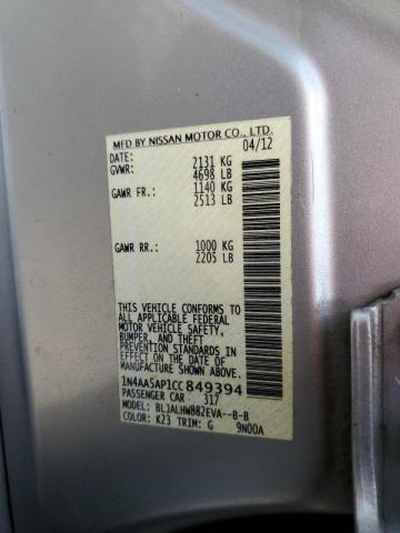 Photo 10 from auction – 2012 NISSAN MAXIMA S with VIN 1N4AA5AP1CC849394