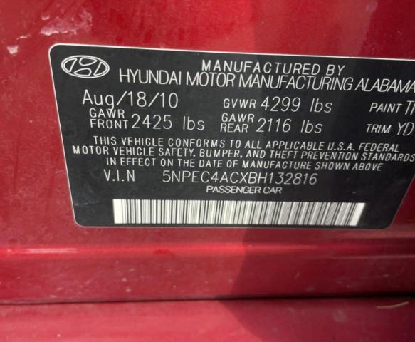 Photo 10 from auction – 2011 HYUNDAI SONATA SE with VIN 5NPEC4ACXBH132816