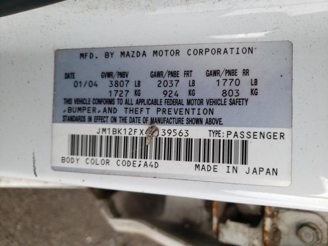 Photo 10 from auction – 2004 MAZDA 3 with VIN JM1BK12FX41139563