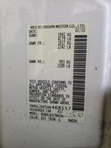 Photo 10 from auction – 2010 NISSAN ALTIMA BAS with VIN 1N4AL2AP1AN468557