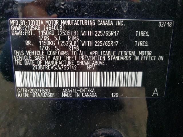 Photo 10 from auction – 2018 TOYOTA RAV4 LE with VIN 2T3BFREV5JW755142