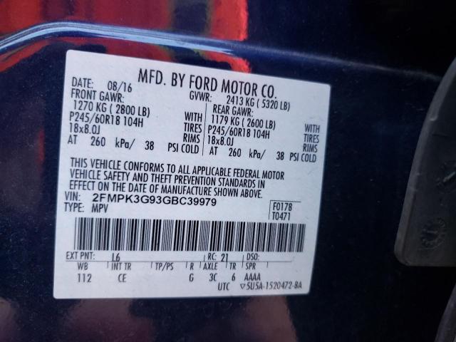 Photo 10 from auction – 2016 FORD EDGE SE with VIN 2FMPK3G93GBC39979