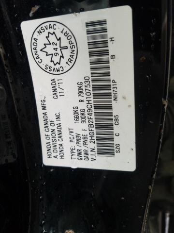 Photo 10 from auction – 2012 HONDA CIVIC LX with VIN 2HGFB2F49CH107530