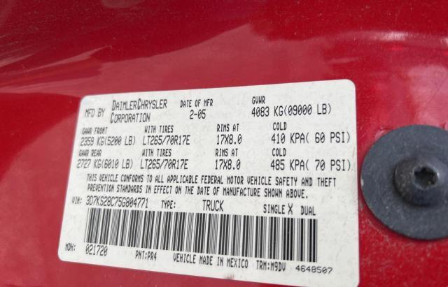 Photo 10 from auction – 2005 DODGE RAM 2500 S with VIN 3D7KS28C75G804771