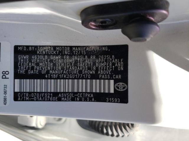 Photo 10 from auction – 2016 TOYOTA CAMRY LE with VIN 4T1BF1FK2GU177170