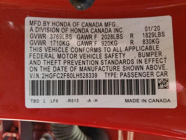 Photo 10 from auction – 2020 HONDA CIVIC LX with VIN 2HGFC2F60LH528339