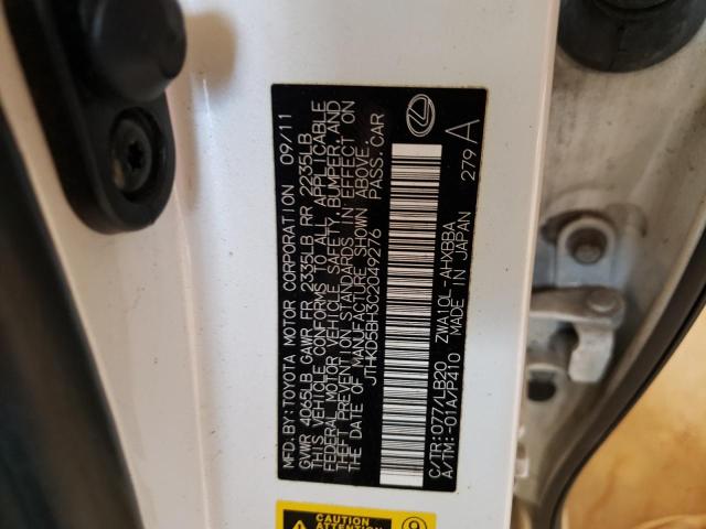 Photo 10 from auction – 2012 LEXUS CT 200 with VIN JTHKD5BH3C2049276