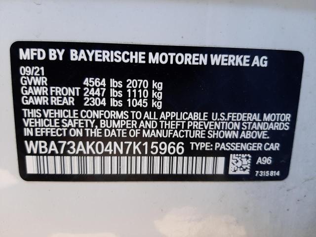 Photo 10 from auction – 2022 BMW 228XI with VIN WBA73AK04N7K15966