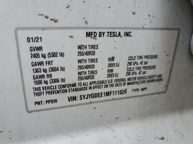 Photo 10 from auction – 2021 TESLA MODEL Y with VIN 5YJYGDEE1MF111626