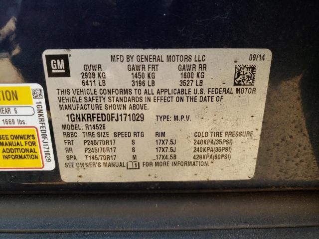 Photo 10 from auction – 2015 CHEVROLET TRAVERSE L with VIN 1GNKRFED0FJ171029