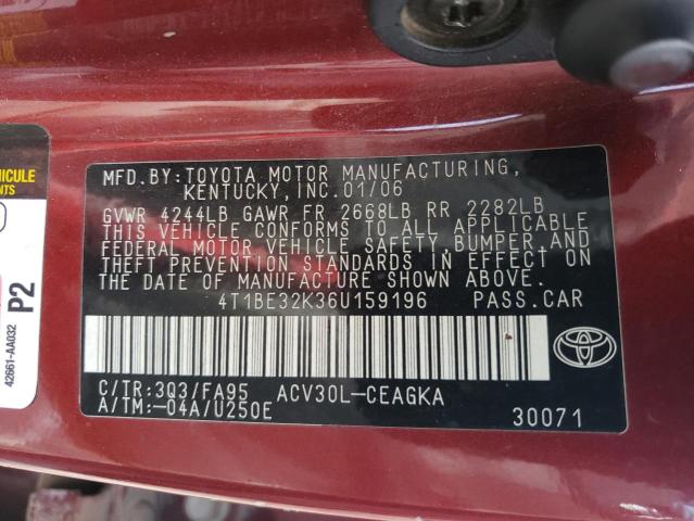Photo 10 from auction – 2006 TOYOTA CAMRY LE with VIN 4T1BE32K36U159196