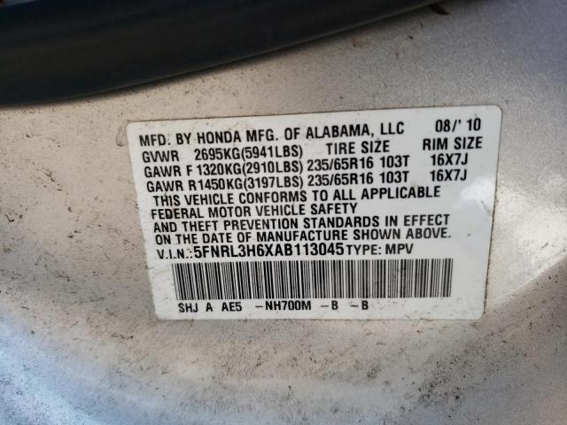 Photo 10 from auction – 2010 HONDA ODYSSEY EX with VIN 5FNRL3H6XAB113045
