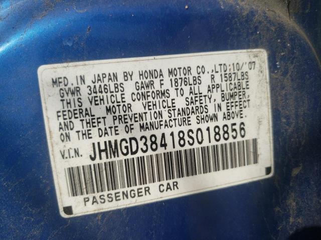 Photo 10 from auction – 2008 HONDA FIT with VIN JHMGD38418S018856