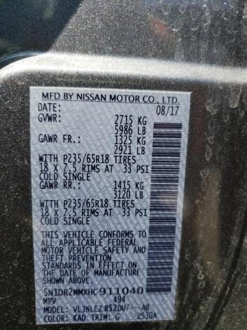 Photo 10 from auction – 2017 NISSAN PATHFINDER with VIN 5N1DR2MMXHC911040