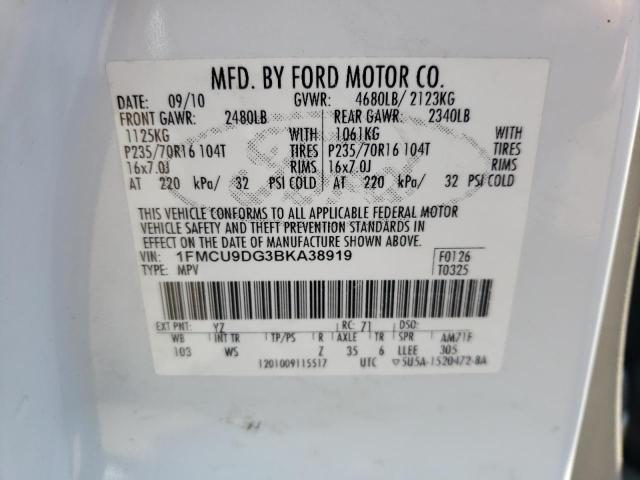Photo 10 from auction – 2011 FORD ESCAPE XLT with VIN 1FMCU9DG3BKA38919