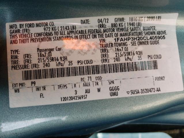 Photo 10 from auction – 2012 FORD FOCUS SEL with VIN 1FAHP3H20CL405905
