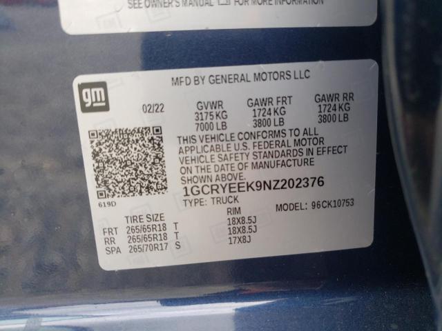 Photo 10 from auction – 2022 CHEVROLET SILVERADO with VIN 1GCRYEEK9NZ202376