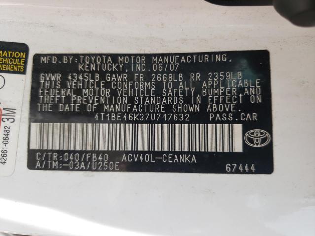 Photo 10 from auction – 2007 TOYOTA CAMRY CE with VIN 4T1BE46K37U717632