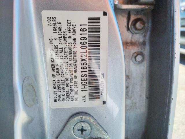 Photo 10 from auction – 2002 HONDA CIVIC LX with VIN 1HGES165X2L069161