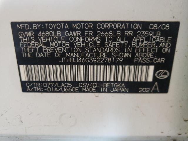 Photo 10 from auction – 2009 LEXUS ES 350 with VIN JTHBJ46G392278179