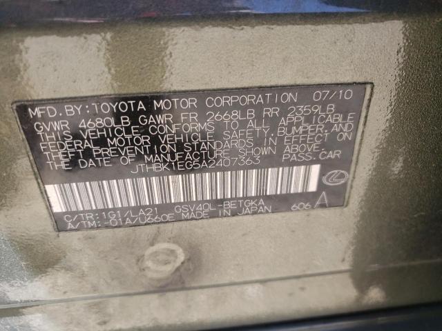 Photo 10 from auction – 2010 LEXUS ES 350 with VIN JTHBK1EG5A2407363
