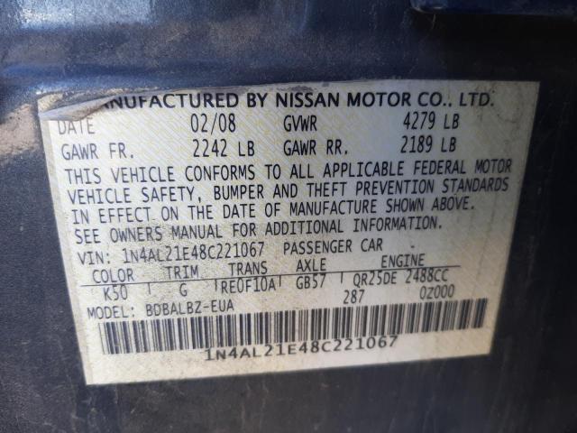 Photo 10 from auction – 2008 NISSAN ALTIMA 2.5 with VIN 1N4AL21E48C221067