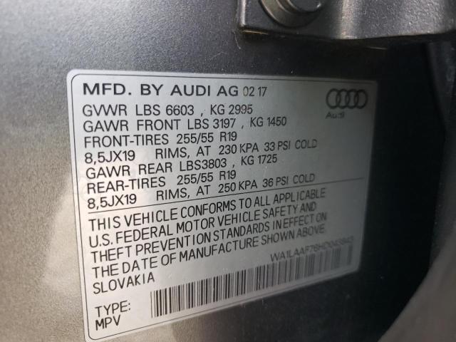 Photo 10 from auction – 2017 AUDI Q7 PREMIUM with VIN WA1LAAF76HD043843