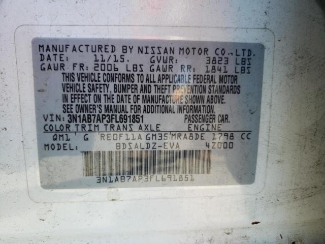 Photo 10 from auction – 2015 NISSAN SENTRA S with VIN 3N1AB7AP3FL691851