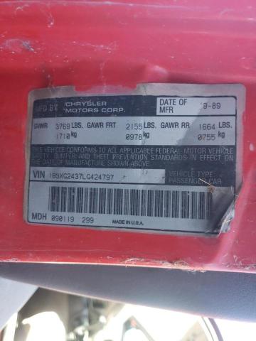 Photo 10 from auction – 1990 DODGE DAYTONA with VIN 1B3XG2437LG424797