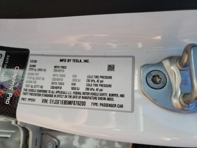 Photo 10 from auction – 2021 TESLA MODEL 3 with VIN 5YJ3E1EB5MF876200