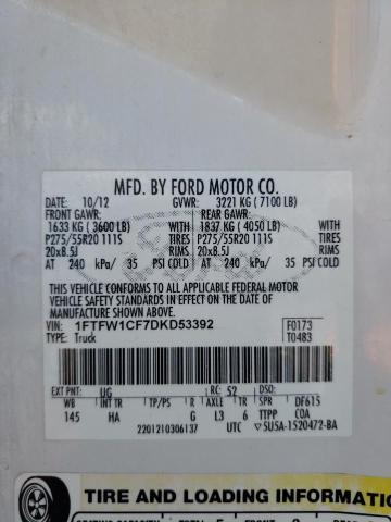 Photo 10 from auction – 2013 FORD F150 SUPER with VIN 1FTFW1CF7DKD53392