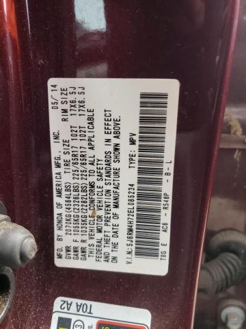 Photo 10 from auction – 2014 HONDA CR-V EXL with VIN 5J6RM4H72EL085234
