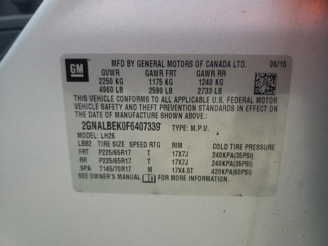 Photo 10 from auction – 2015 CHEVROLET EQUINOX LT with VIN 2GNALBEK0F6407339
