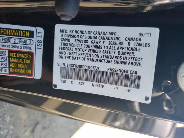 Photo 10 from auction – 2012 HONDA CIVIC EX with VIN 2HGFG3B89CH501738