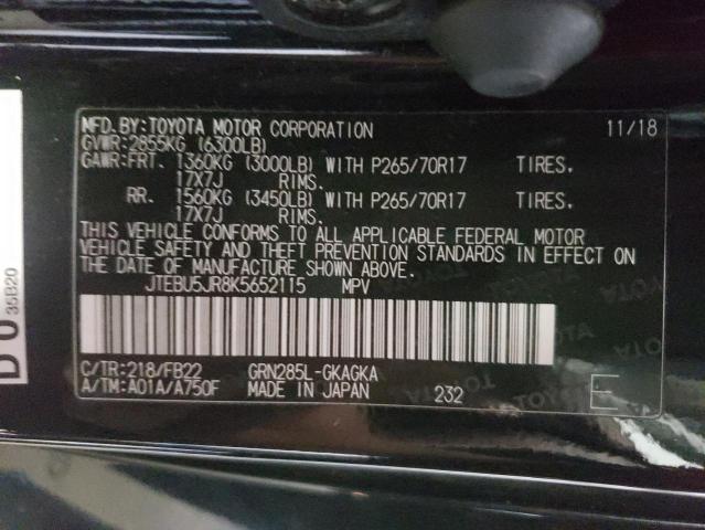Photo 10 from auction – 2019 TOYOTA 4RUNNER SR with VIN JTEBU5JR8K5652115