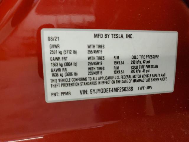 Foto 10 de la subasta – 2021 TESLA MODEL Y con VIN 5YJYGDEE4MF250388