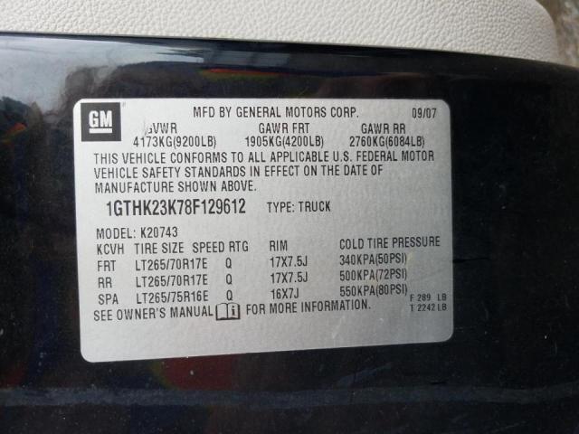 Photo 10 from auction – 2008 GMC SIERRA K25 with VIN 1GTHK23K78F129612