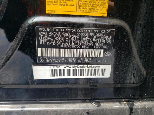 Photo 10 from auction – 2007 LEXUS GS 350 with VIN JTHBE96S870018892
