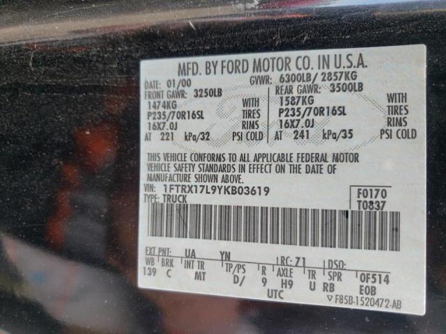 Photo 10 from auction – 2000 FORD F150 with VIN 1FTRX17L9YKB03619